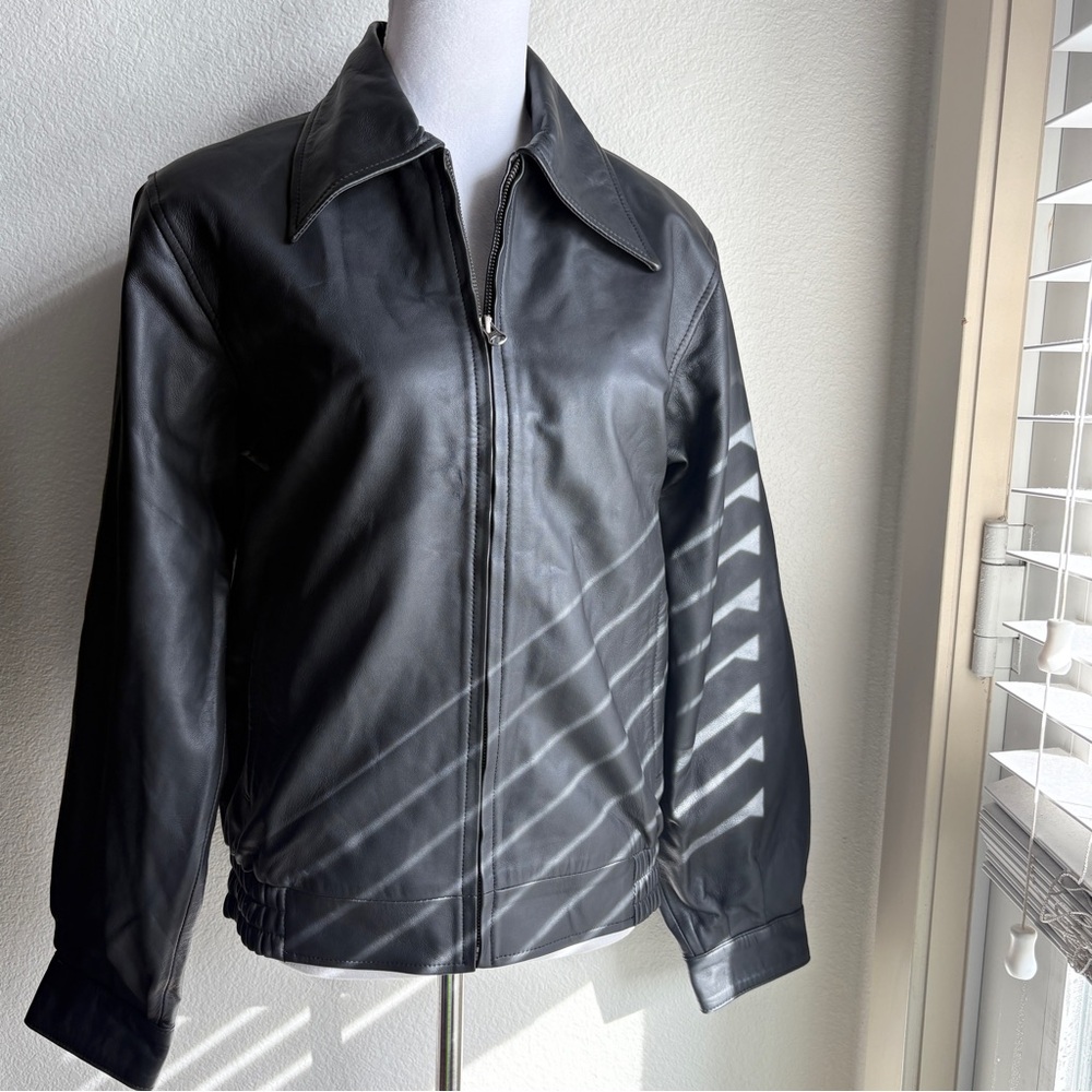 NWT KUIRMODA Women’s Genuine Lambskin Leather Black Motorcycle Zip Up Jacket L